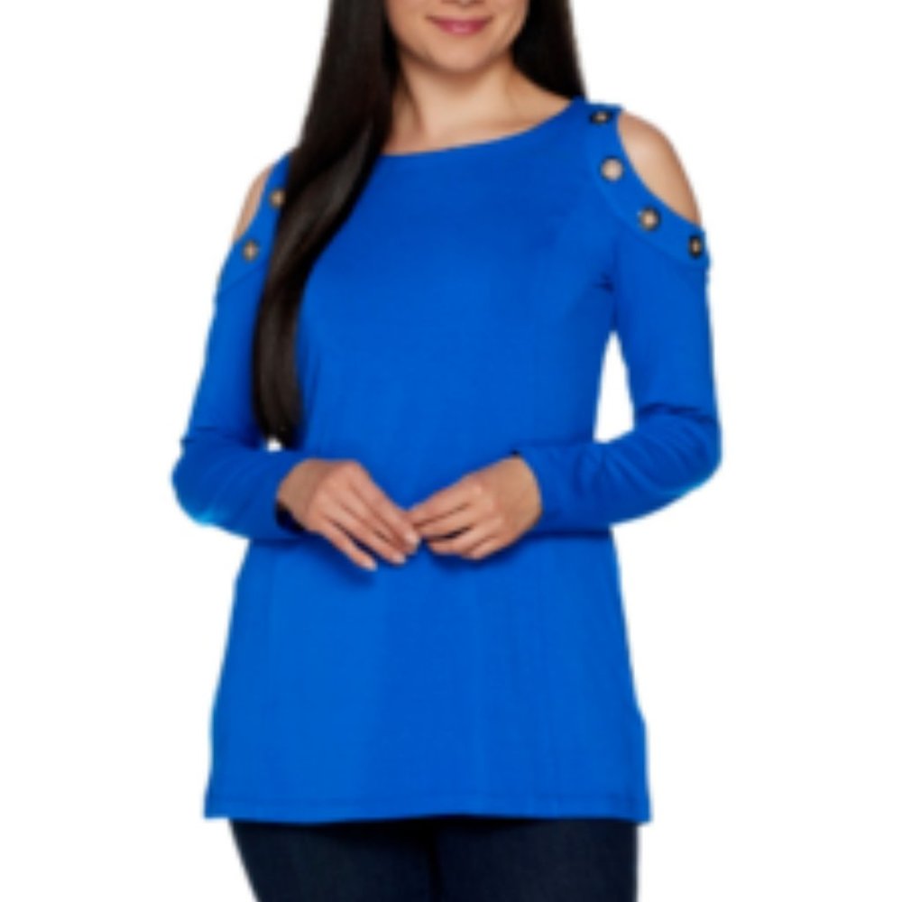 belle by kim gravel NWOT cold shoulder top with grommets cobalt blue 3X NWOT